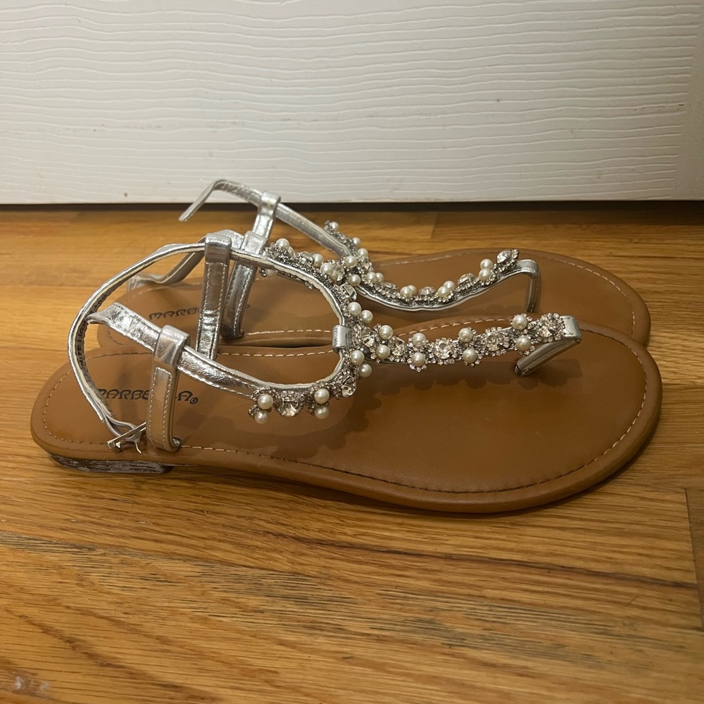 Silver and Brown Beaded Gladiator Style Sandlas - Picture 3 of 4